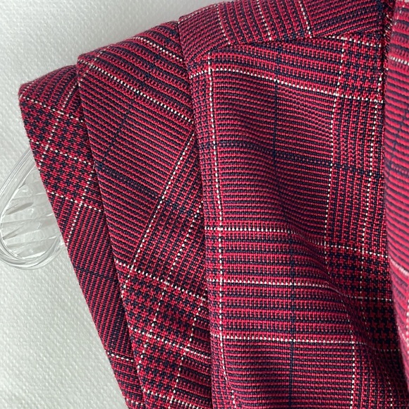 GO International Garnet Navy Cream Plaid Cowl Neck Exposed Zipper Belted Dress - Picture 3 of 9